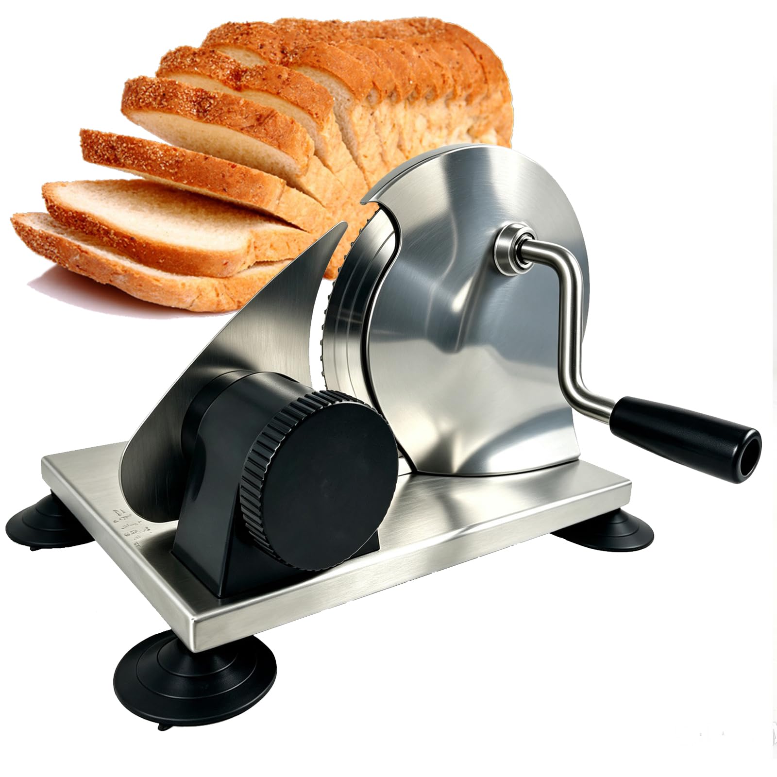 Cortador manual de pan de grosor ajustable, manivela de acero inoxidable con hoja dentada y base de succión para masa madre casera, panes de sándwich, pan artesanal