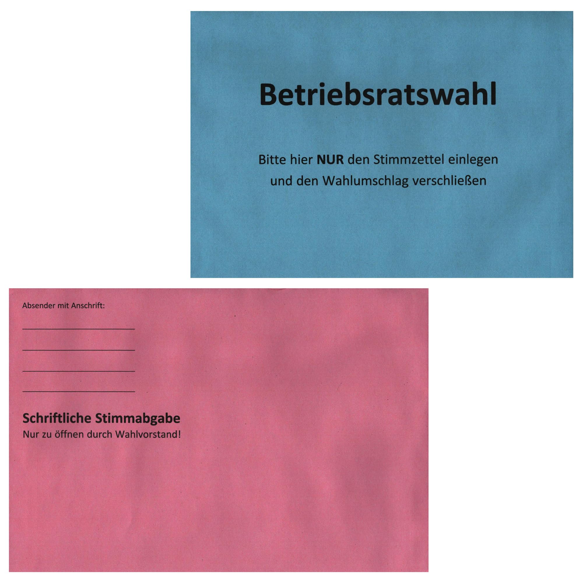 Betriebsratswahl Briefwahl Kombipaket – wahlweise: Stimmzettelumschläge C6 rot/blau + Rückumschläge B6 blau/rot, nassklebend – gesetzeskonform (C6 Blau + B6 Rot – Betriebsratswahl, 25 Stück)