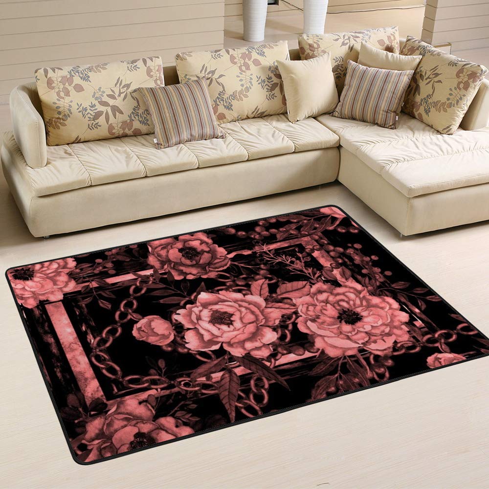 Tapis gothique noir motif floral exprimez votre passion pour l'art sombre et mystique