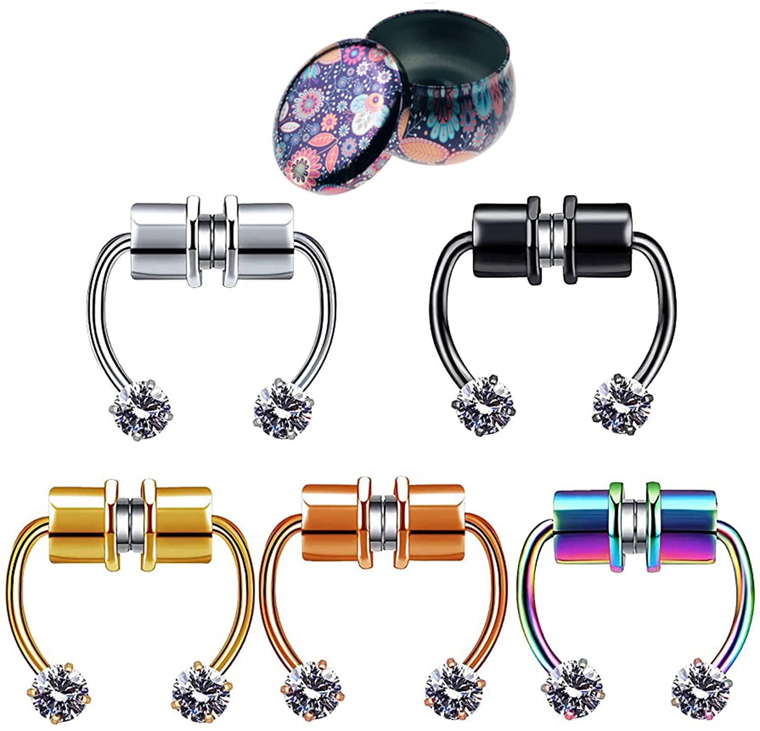 ELECTRFIREDiamond Magnetic Stainless Steel Nose Ring, Horseshoe Non-Piercing Jewelry Fake Nose Ring Magnetic Septum Nose Rings Clip On Nose Hoop Rings Nose Rings Hoop for Women with Replace Spikes