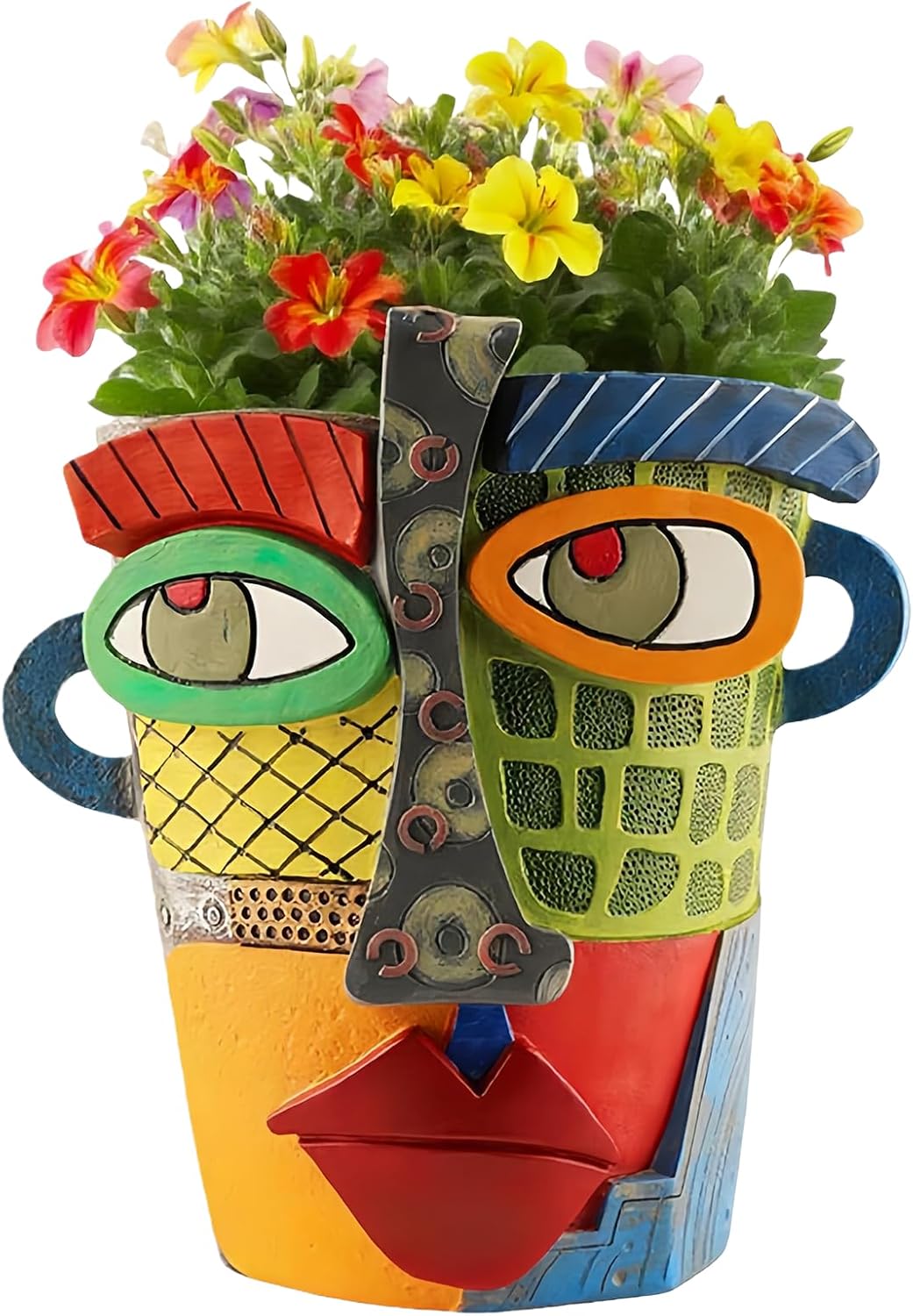Picasso Abstract Face Flower Pot,Unique Resin Crafted Planter with Drainage Holes,Interesting Colorful Planter with Human face,for Indoor and Outdoor Botanical Home décor (Modern)