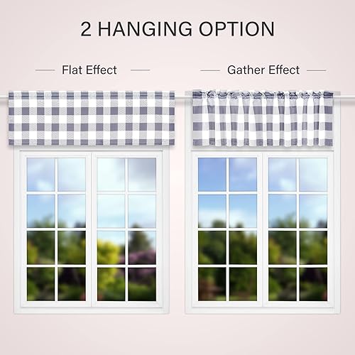 Miniatura 3 de Simple Deluxe Cortinas opacas a cuadros para ventanas de cocina, sala de estar, granja, dormitorio, cenefa de cortina con dobladillo para barra, 52