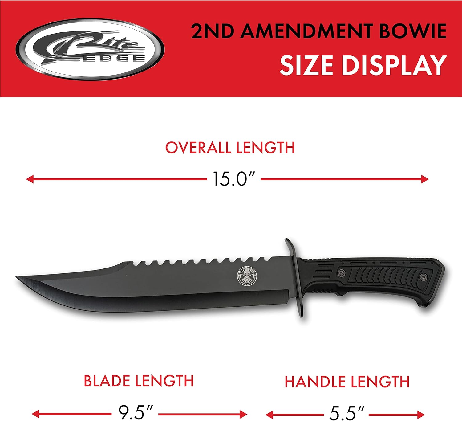 SZCO Full Tang Hunting Knife 15 Inch - Printed Camping Knife with Rubberized Handle, Stainless Steel Sawback Blade & Sheath - Black Pocket Knife for Hunting & Camping (Amendment)