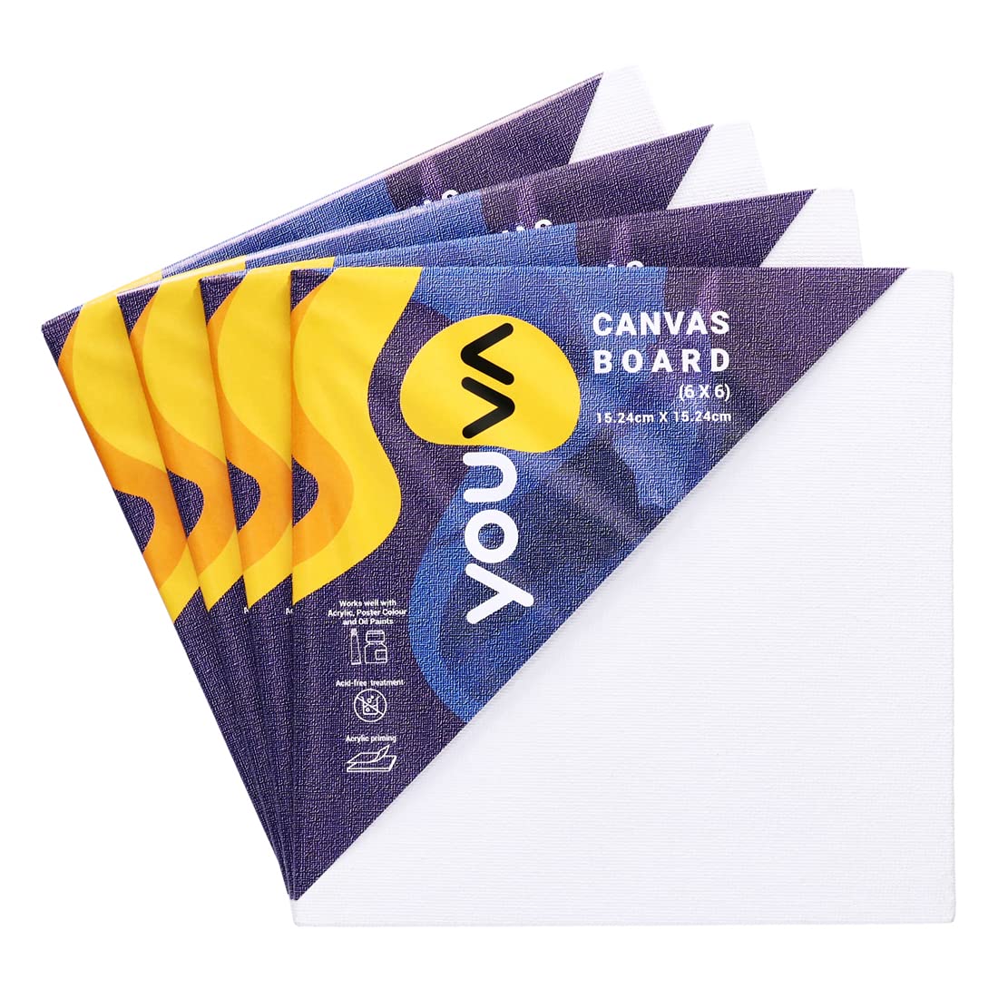 Navneet Youva |Cotton White Blank Canvas Boards for Painting, Acrylic Paint, Oil Paint Dry & Wet Art Media |6" x 6" |Pack of 4 (23883)