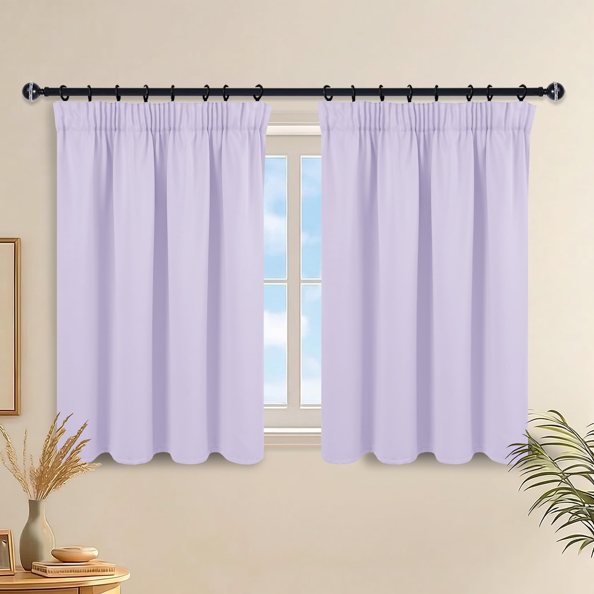 DWCN Pencil Pleat Thermal Blackout Curtains Lilac Drapes W36 X L40 Inch-Light Blocking Window Treatments Decoration for Bedroom, Basements, Caravan, Kitchen, Elegant Short Valance Panels 2 Panels โ image 1