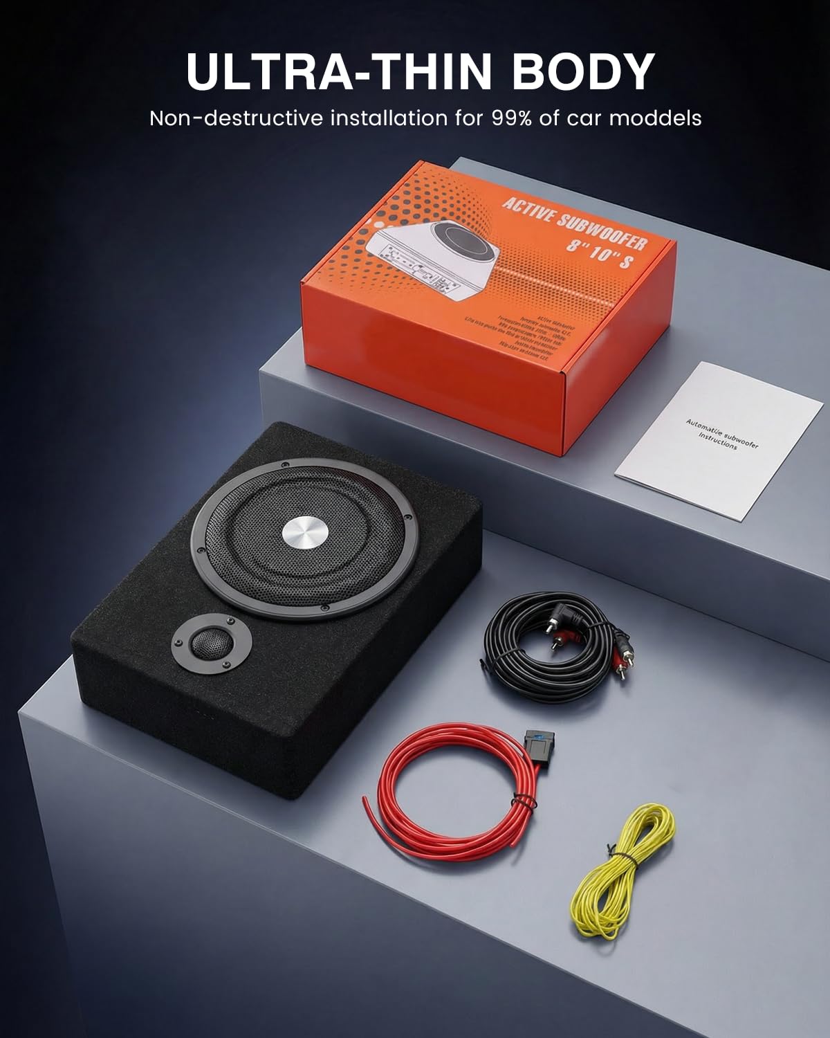 Radio Ultraflacher Auto-Subwoofer, Adecuado para sedanes/Camiones, con Amplificador Integrado, montable bajo los Asientos, Potencia máxima de 600 W, subwoofer Compacto de 8 Pulgadas