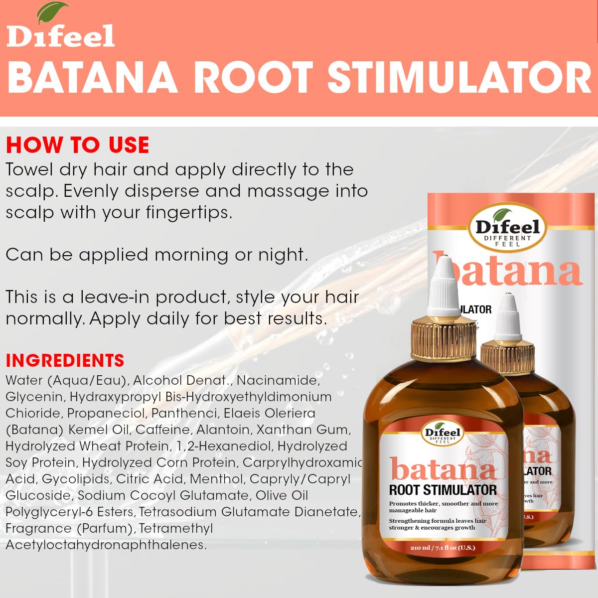 Difeel Batana Root Stimulator 7.1 oz. - Batana Oil Hair Treatment, Revitalize & Nourish Hair