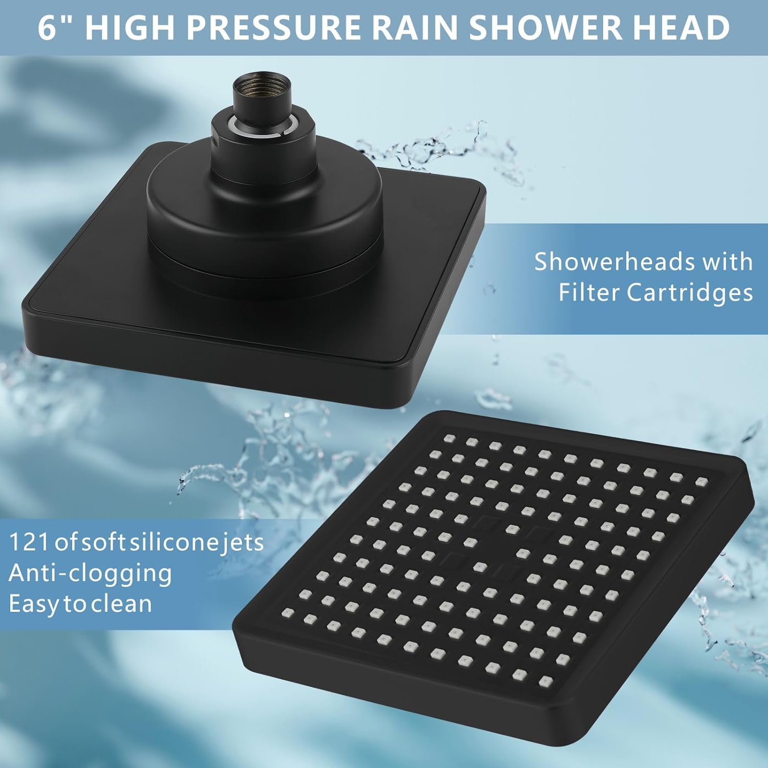 Filtered Shower Head with Handheld Combo, High Pressure Rain Showerhead Filter for Remove Chlorine and Harmful Substances, with Self-adhesive Holder/59" Hose, Matte Black