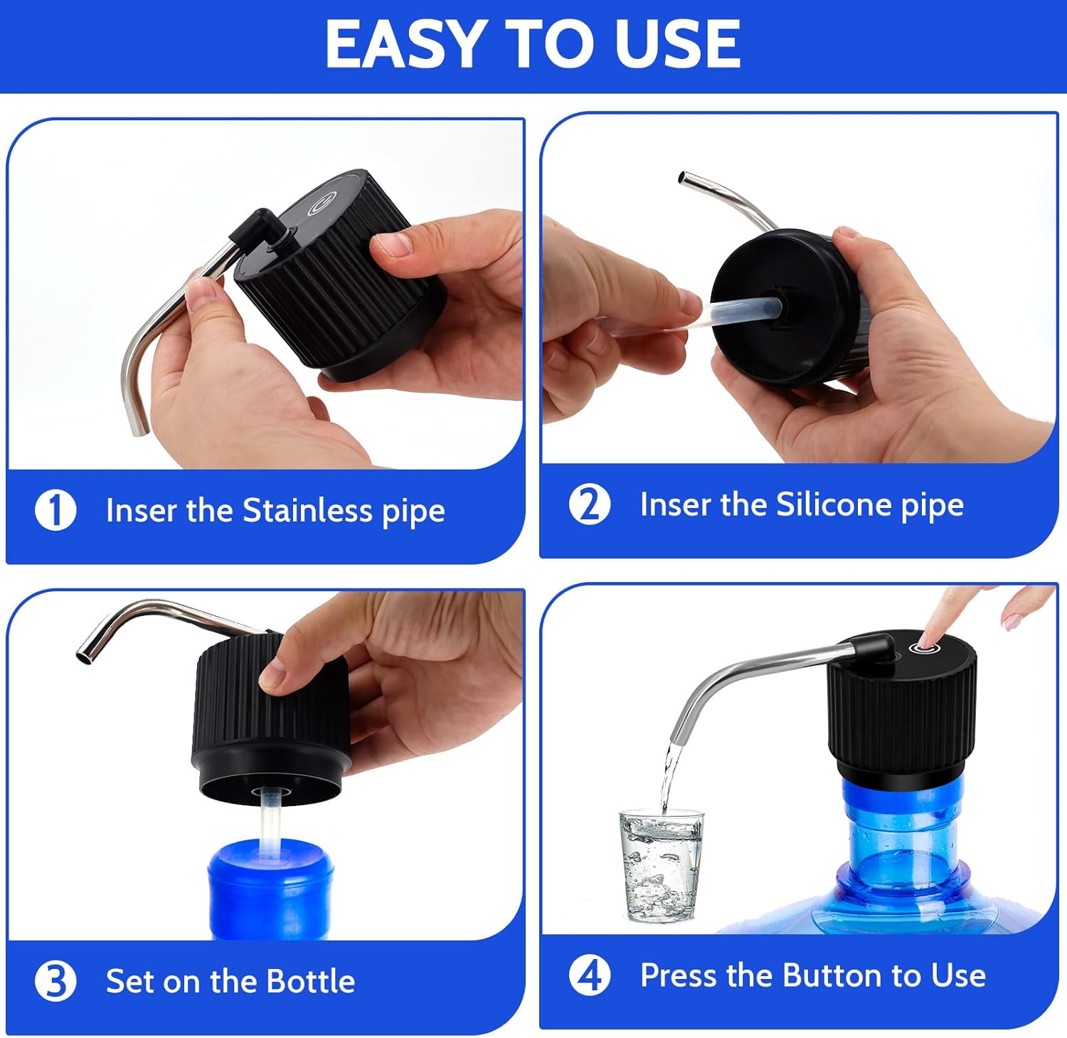 Camping Water Dispenser for 5 Gallon Bottle,Portable USB Charging Electric Water Bottle Pump,Universal Micro Drinking Water Jug Pump,3-5 Gallon Automatic Water Dispenser with Silicone Cap - Image 5