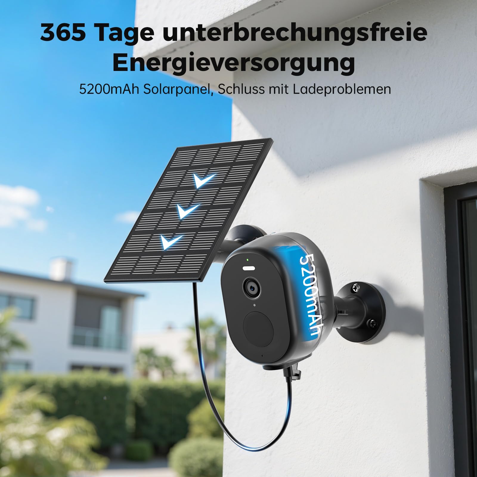 Woox Überwachungskamera Aussen Solar 2,5K 4MP, WLAN Kamera Überwachung Aussen Kabellos mit Akku, Licht Farbnachtsicht, PIR-Bewegungserkennung, IP65, 2,4GHz (Schwarz)