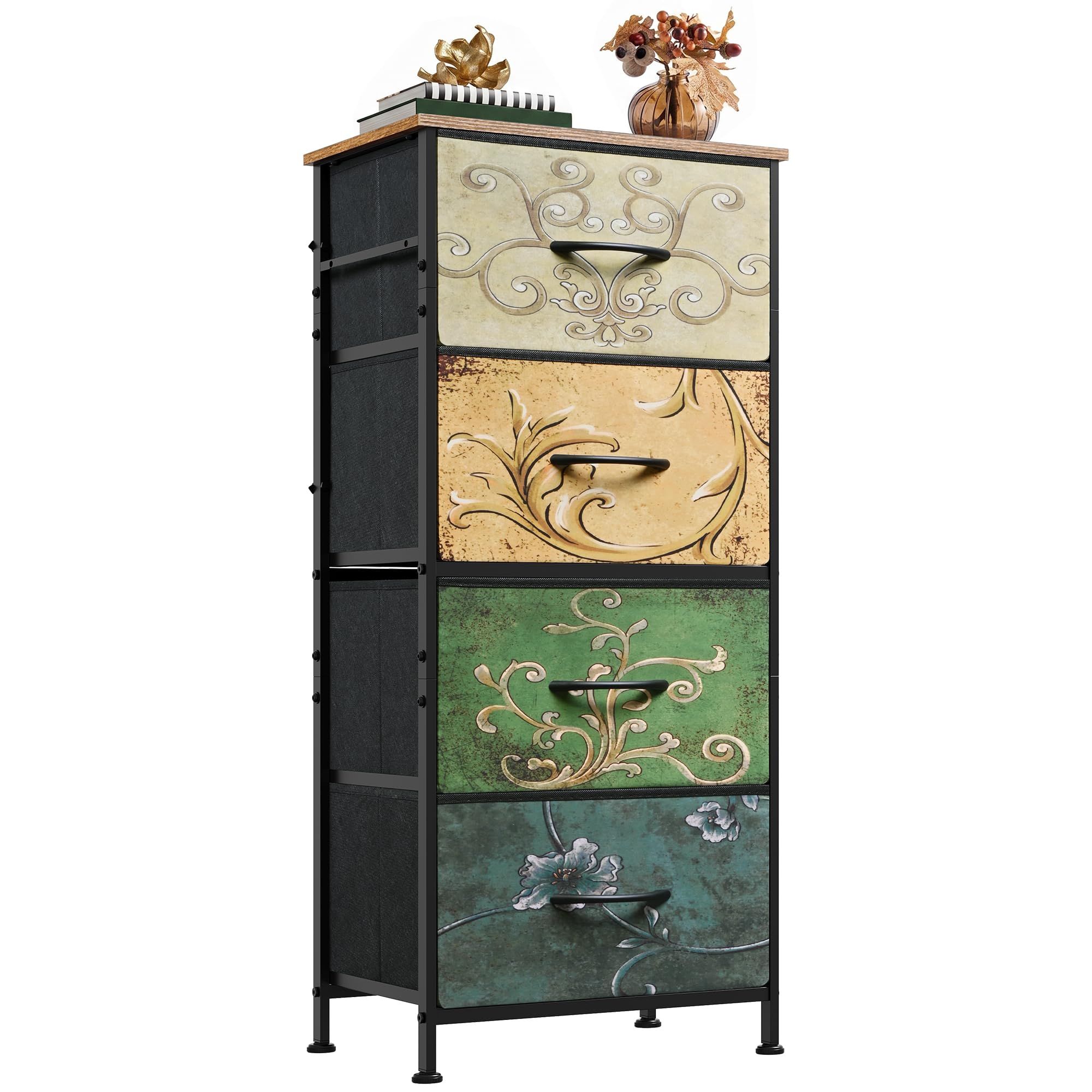 WLIVE Small Dresser Nightstand for Bedroom, 4 Drawers, Floral