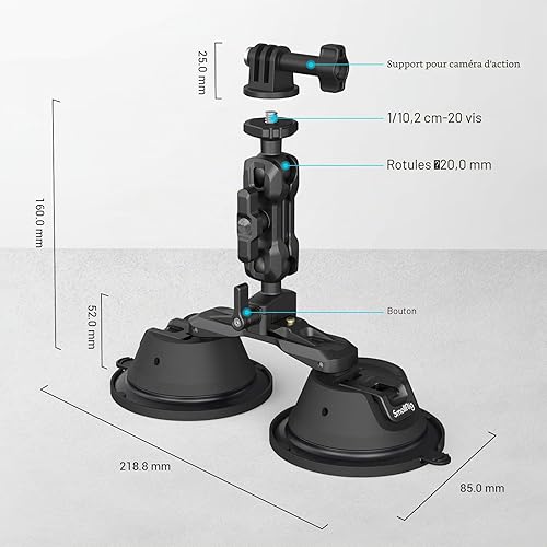 SMALLRIG Support à Ventouse pour Caméra Léger, pour GoPro, sur Fenêtre de Voiture, Pare-Brise, pour Sony DSLR, Vehicle Shooting, Vlogging, Téléphone Portable, Caméra d'action avec Support - 3566 - 2