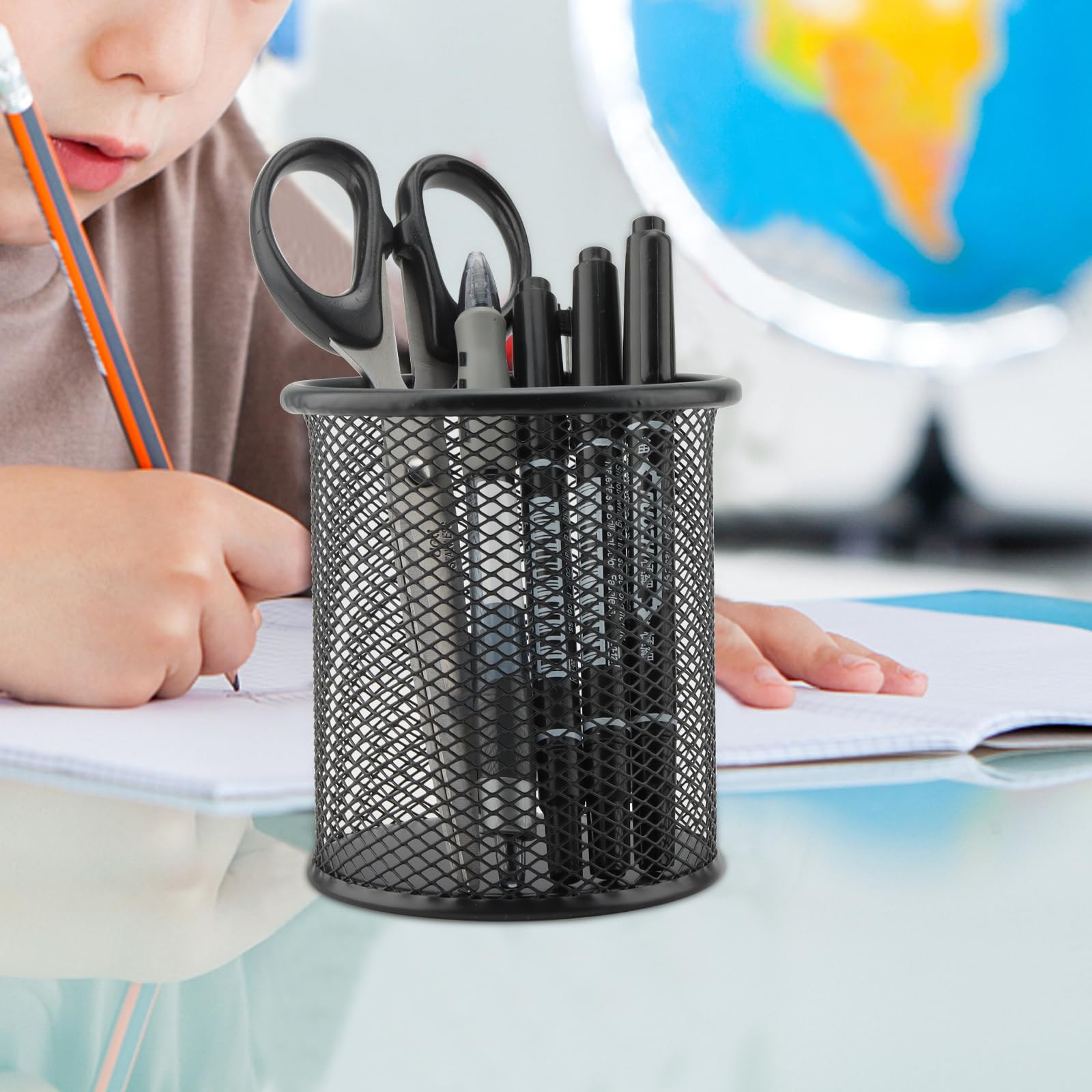 MOUYAT 24 Stück 9 x 10 cm (D x H) Metall Stiftehalter, schwarzes Netz, Stiftehalter, runder Stiftehalter, Schreibtisch-Organizer, Stiftebecher, Bleistifttöpfe für Zuhause, Büro, Stifteorganisation,