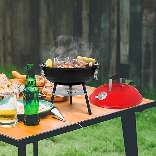 Miniatura 6 de Leonyo - Parrilla de carbón portátil para exteriores, parrilla de carbón pequeña de 14 pulgadas, mini parrilla de carbón de mesa, parrilla Hibachi