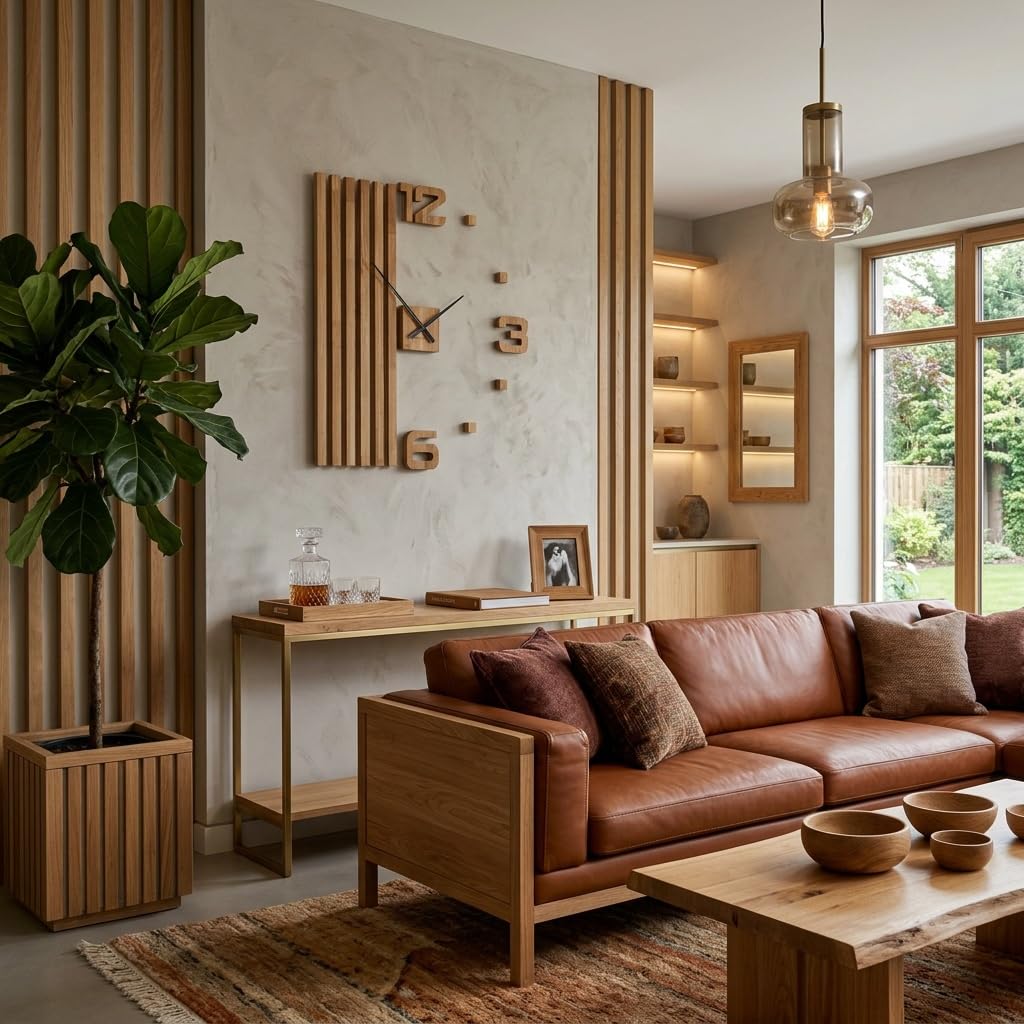 Relojes de Pared 3D de Madera de Roble, láminas Grandes de 100 cm, diseño Moderno, EKO, decoración de Pared, Relojes para Oficina, salón, Dormitorio, artículo Decorativo (XXL, 100 cm, manecillas