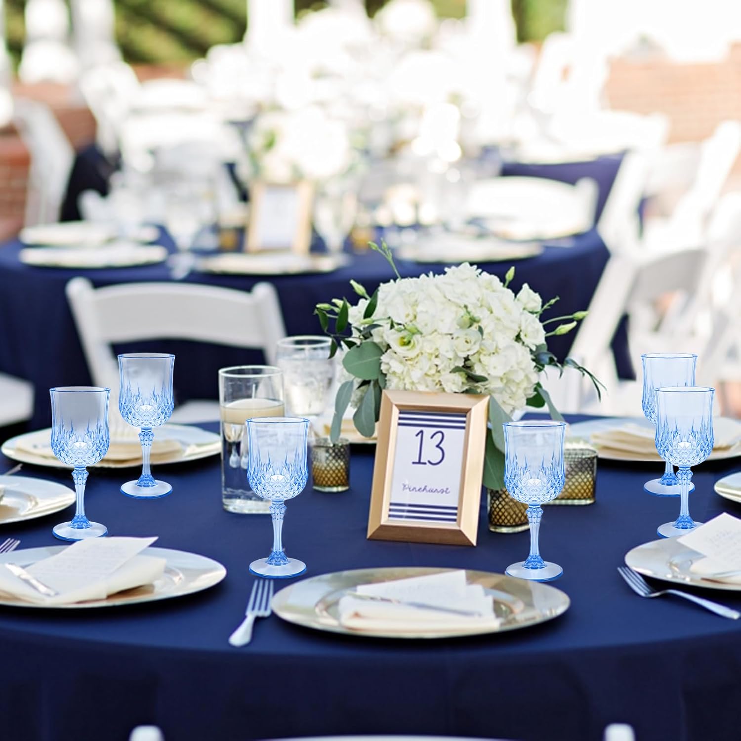 48 Pack Light Blue Plastic Wine Glasses, 7.5oz Vintage Plastic Goblets, Reusable Retro Embossed Water Glasses, Durable and Sturdy Wine Glass for Wedding Reception Grand Event Party Bar Juice Supplies - Image 6