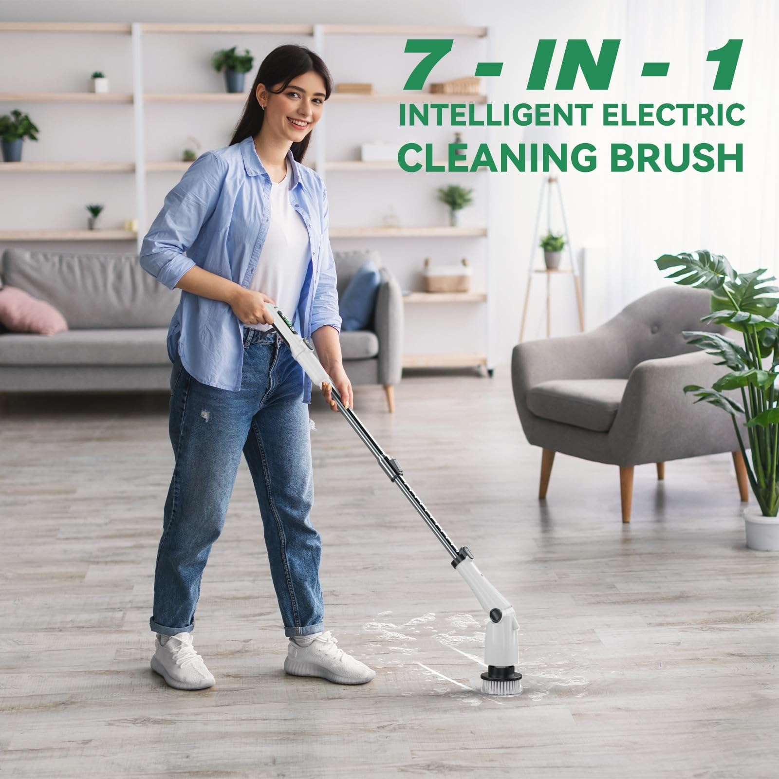 Fregadora Giratoria Eléctrica, Nuevo Cepillo De Limpieza Eléctrico Inalámbrico 2024 Con 7 Cabezales De Cepillo Reemplazables, Mango Extensible, Fregadora Eléctrica For Limpiar Ducha/baño/bañera/azulej