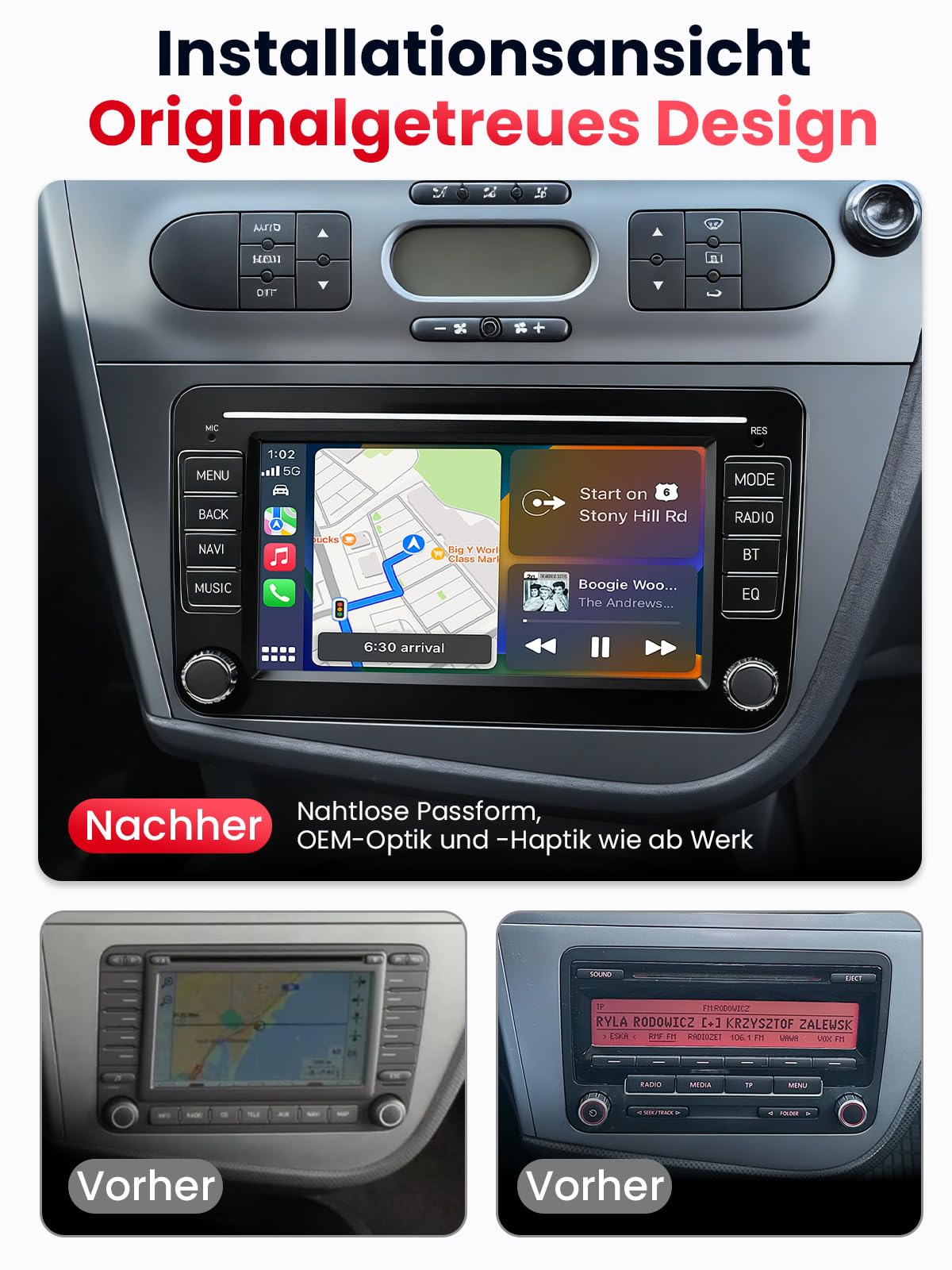 Doppel DIN Autoradio mit Bildschirm für SEAT Leon (2005–2012), Wireless CarPlay & Android Auto, 7" Auto Radio Touch Display, 4GB+64GB, Bluetooth 5GHz WiFi DAB+ FM AUX GPS