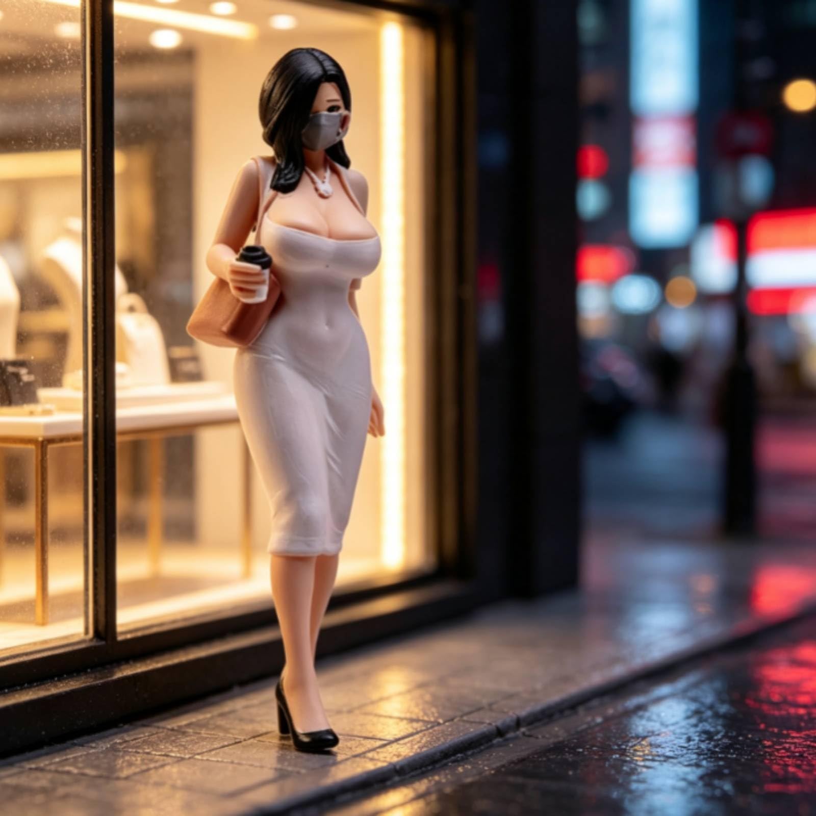 F Fityle Figura Femenina en Miniatura con Mascarilla y Vestido a Medida Estilo Contemporáneo Hecha Resina Resistente para Maqueta Edificio y coración Acuada, Style to 2