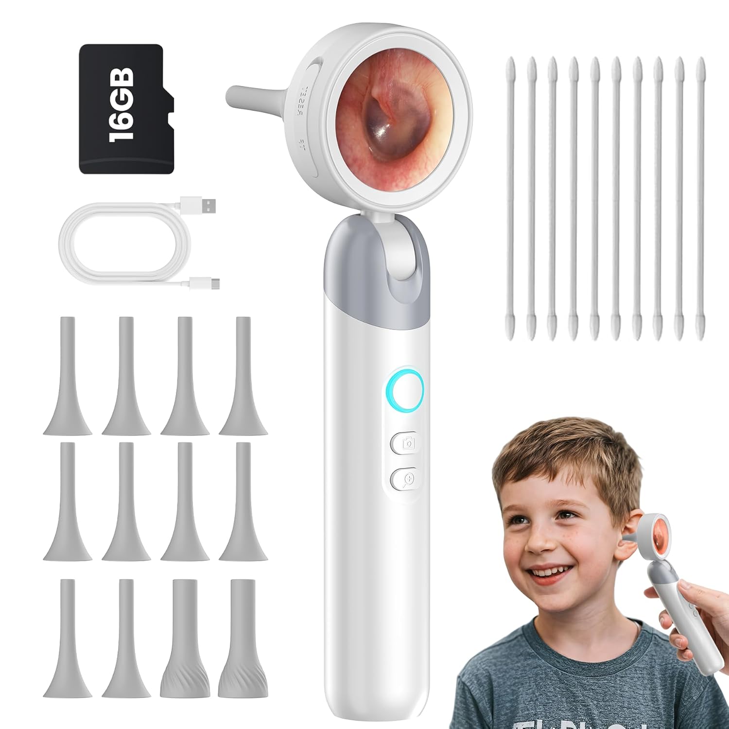 Digital Otoscope Camera with Light – HD Screen 90° Foldable Support Photo Video and PC View, Ear Infection Detector, Pocket Ear Scope with Earwax Removal Tool for Family Adults, Kids and Pets