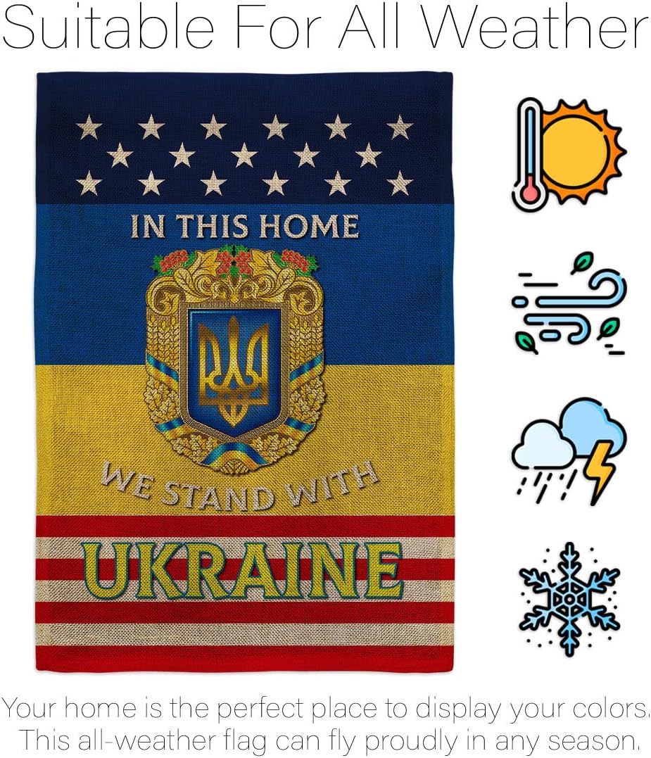 This Home Ukraine Burlap Garden Flag - Set Wall Hanger Support Cause - House Decoration Banner Small Yard Gift Double-Sided Made in USA 13 X 18.5