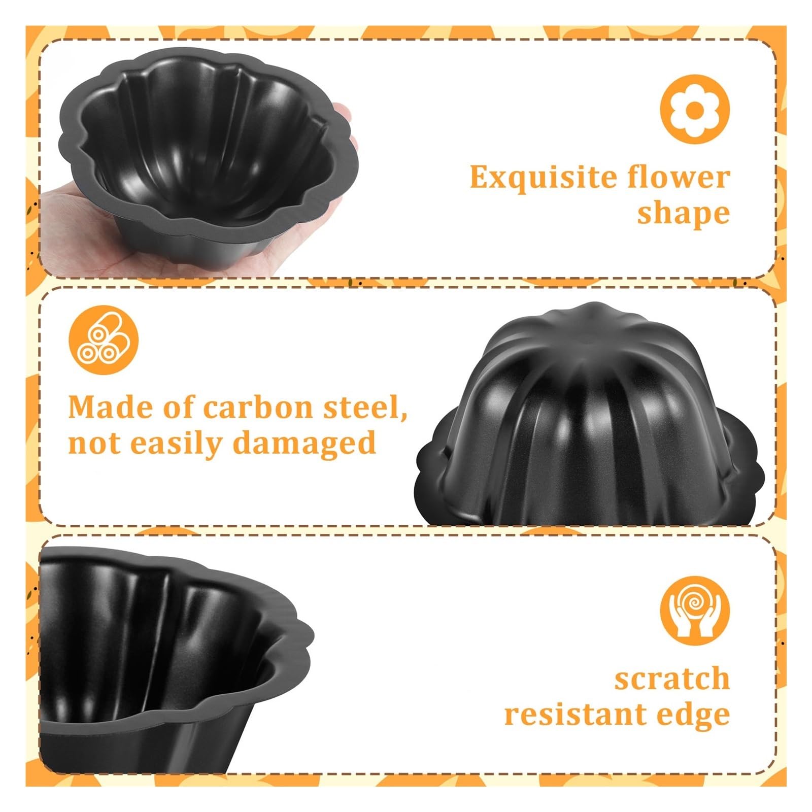 Moule à tartelettes en acier au carbone Moule à gâteau en acier au carbone, moule pâtisserie rond charnière de 12/24 cm, ustensile cuisine(10PCS 12CM)