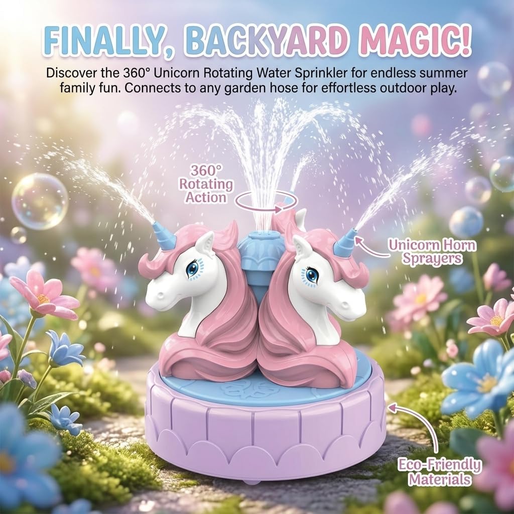 Pink Unicorn Water Sprinkler for Kids Toddlers, Outdoor Water Toys with 360° Rotating Base, Extreme 10ft High Spray, Ideal Summer Outdoor Water Toys for Kids Toddlers Girls Boys Ages 1-8