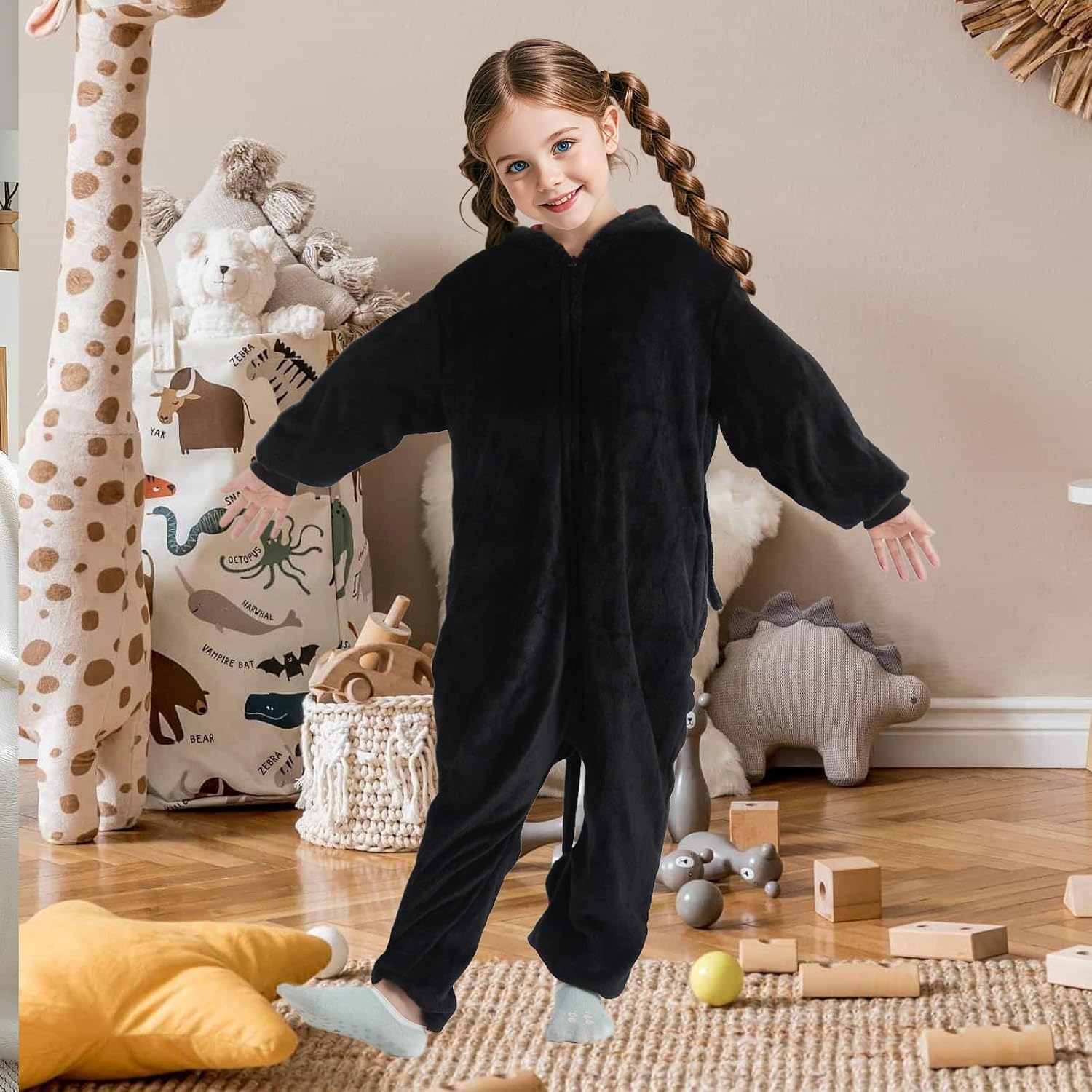 Toothless Dragon Costume for Kids Halloween Black Dragon Onesie Pajamas Hooded Set for Boys Girls