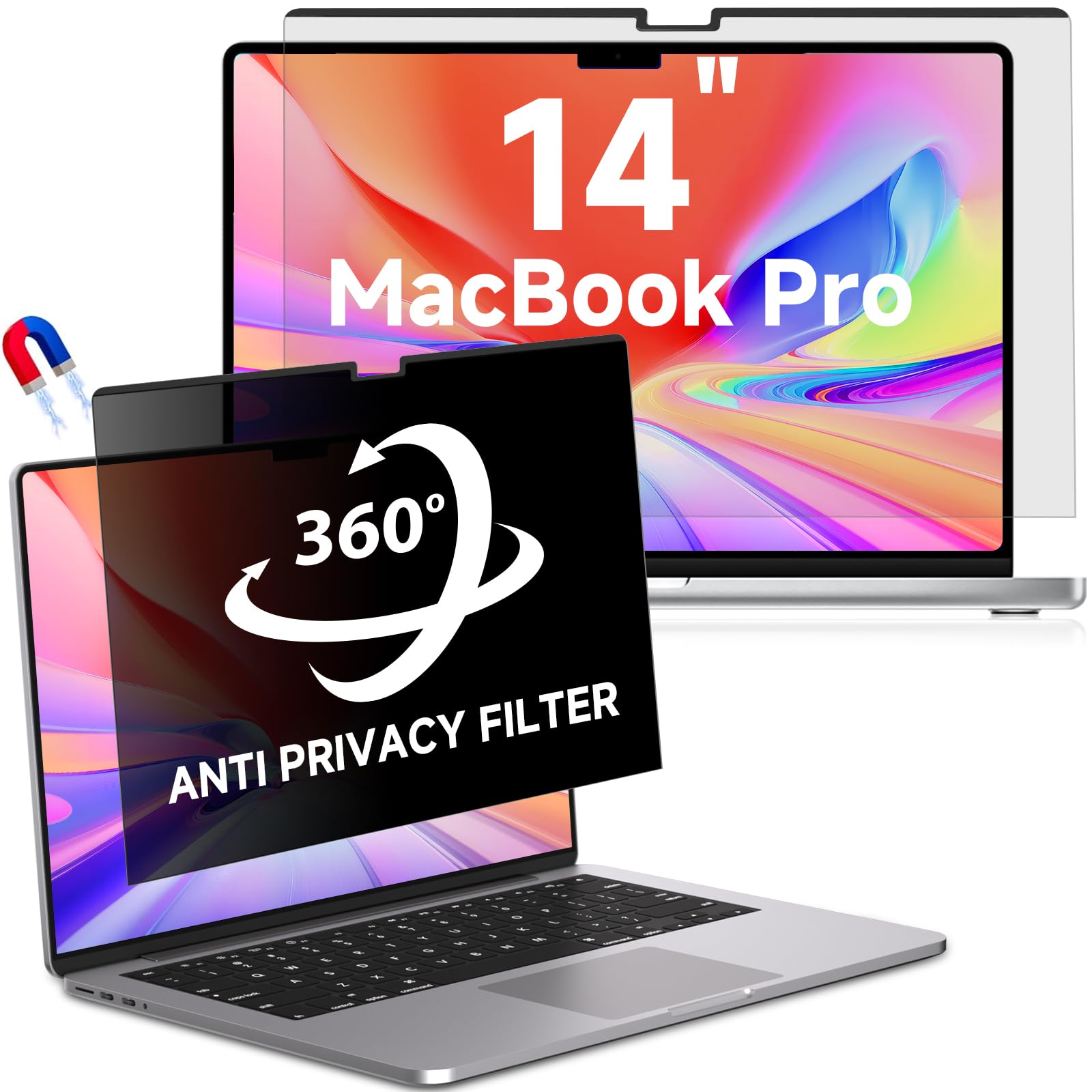 Schermo privacy magnetico per MacBook Pro 14" (2021-2025, M1/M2/M3/M4/M5/Pro/Max), protezione per schermo rimovibile antiriflesso per MacBook Pro da 14 pollici, protezione anti spia a 360°, filtro