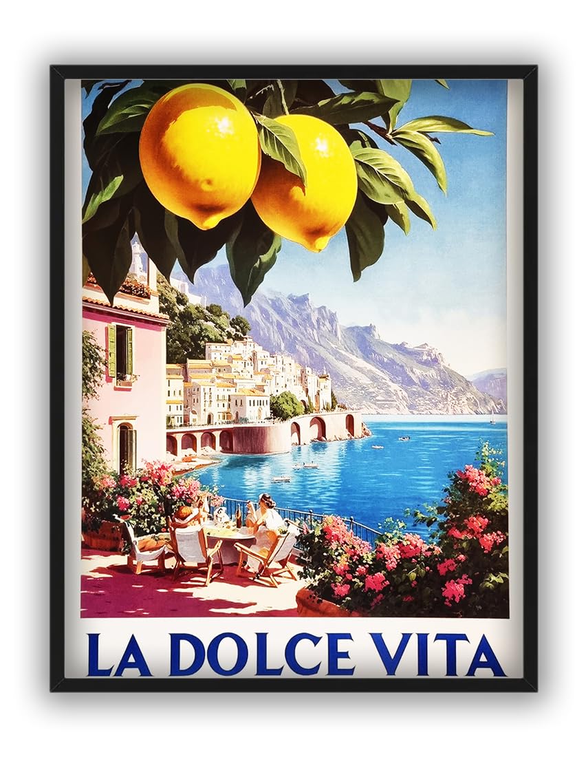 KUSTOM ART Affiche Décorative Murale Paysages et Villes Vue Amalfi La Dolce Vita Italie Impression Papier Satiné 40x30cm