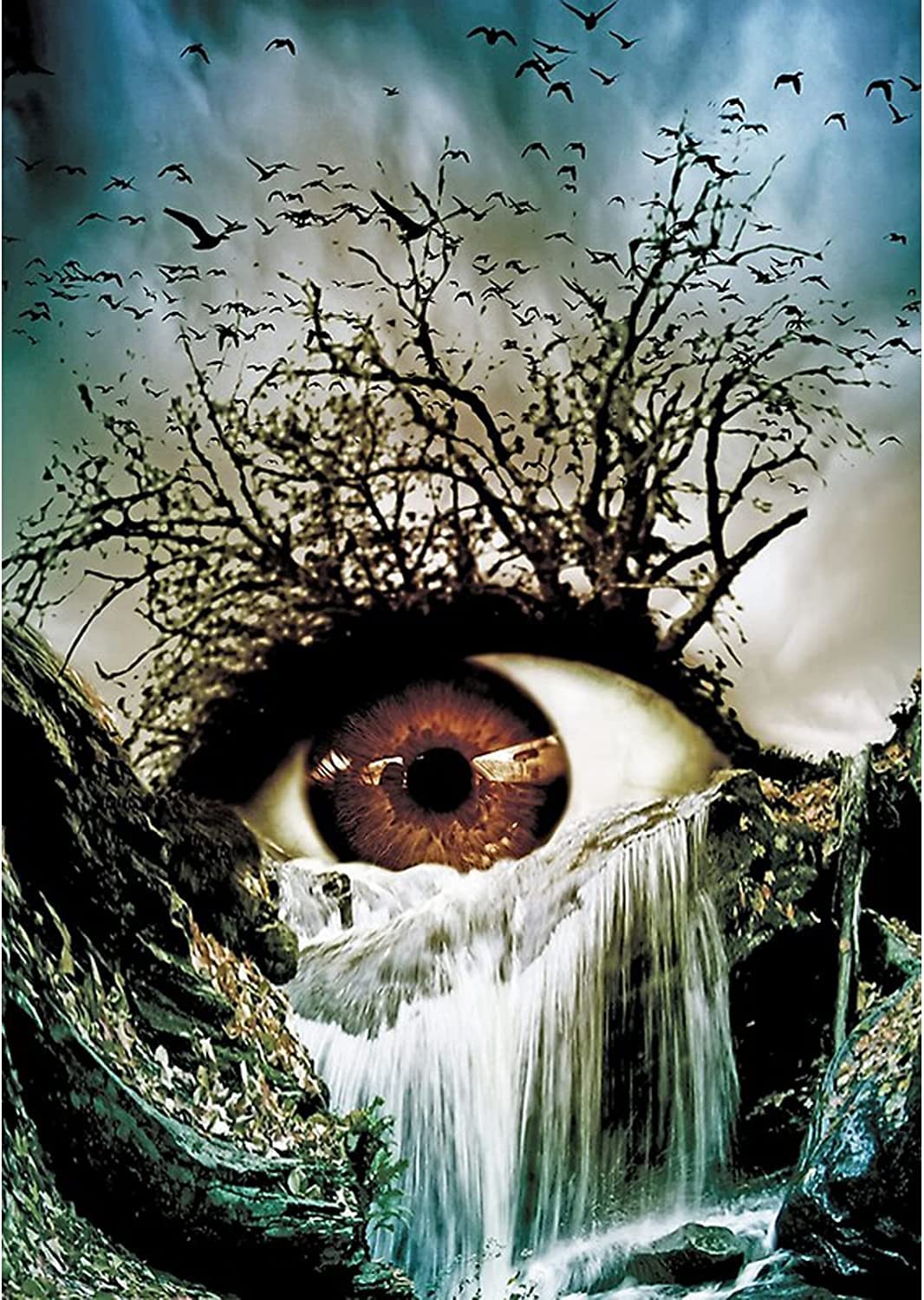Moohue Clear 14Ct Stamped Cross Stitch Kits For Beginners Cross Stitch Kits Printed Pattern Waterfall Eye Tree Needlepoint Kits For Beginners Stamped 10.62×14.96 Inch