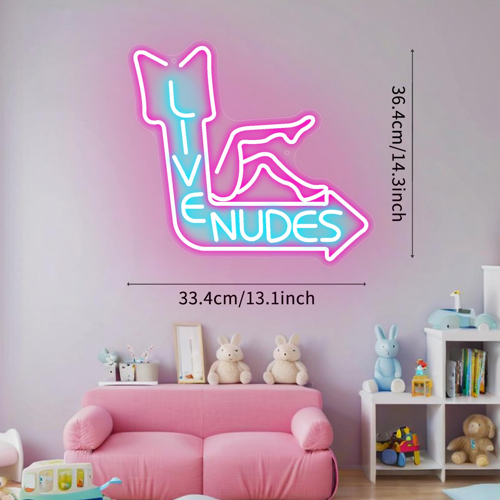 Live Nudes Neon Sign, Pink Blue Dimmable Neon Lights for Wall Decor, LED Light Up Sign USB Powered for Dancing Clubs Bar Hotel Bedroom Living Room Home - Image 3