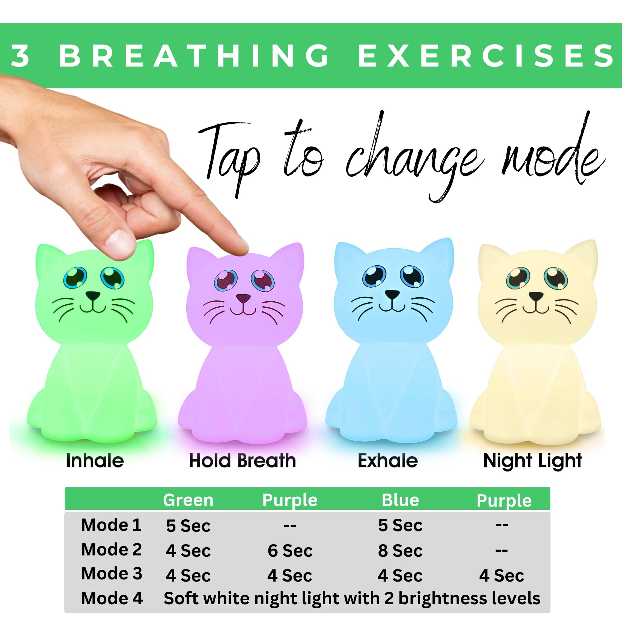 Calm Collective Luz calmante de entrenamiento de respiración para gatos para calmar el estrés, artículos de alivio de ansiedad para TDAH, herramientas de meditación de atención plena, gran regalo de