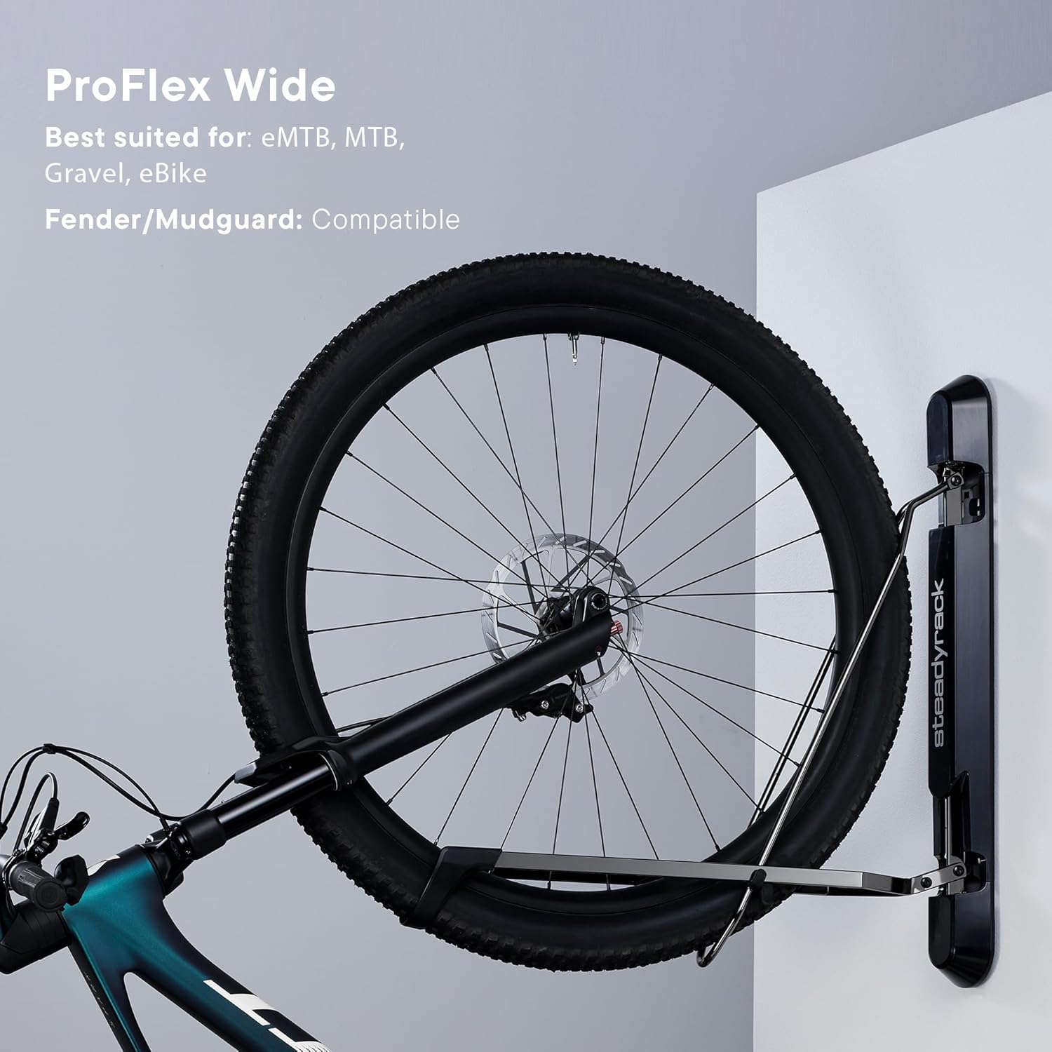 Steadyrack Bike Rack for Mountain Bikes - The Original Wall Mounted Vertical Bike Storage - Fits Wide Tires - Space Saving Pivot Design - Heavy-Duty Steel Rack for Indoor Garage, Apartment or Home Use