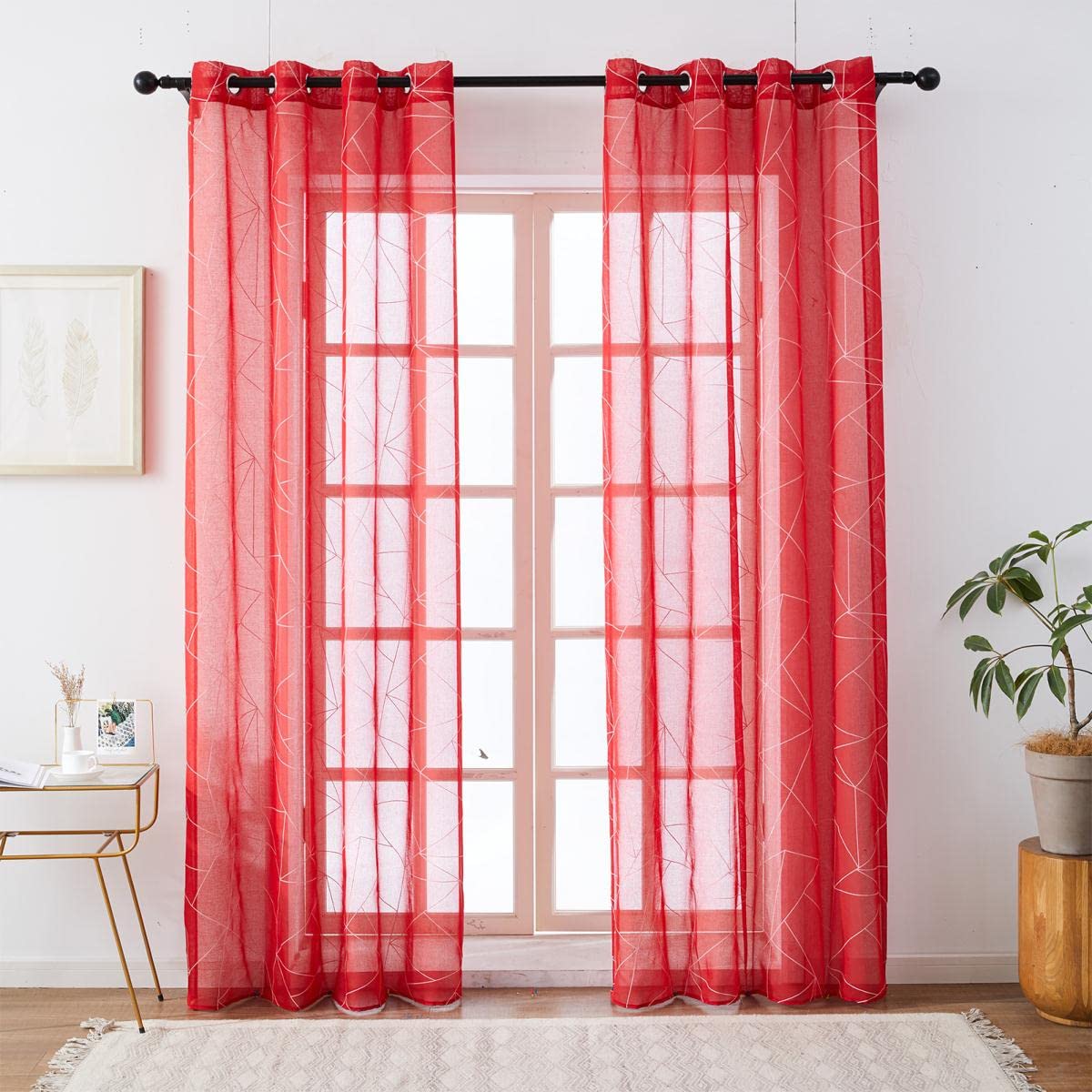 Rideaux géométriques de style nordique pour le salon rideaux transparents modernes pour la décoration de rideau de fenêtre de chambre à coucher en mousseline de soie-bleu marine,w200cm x h250cm,pull