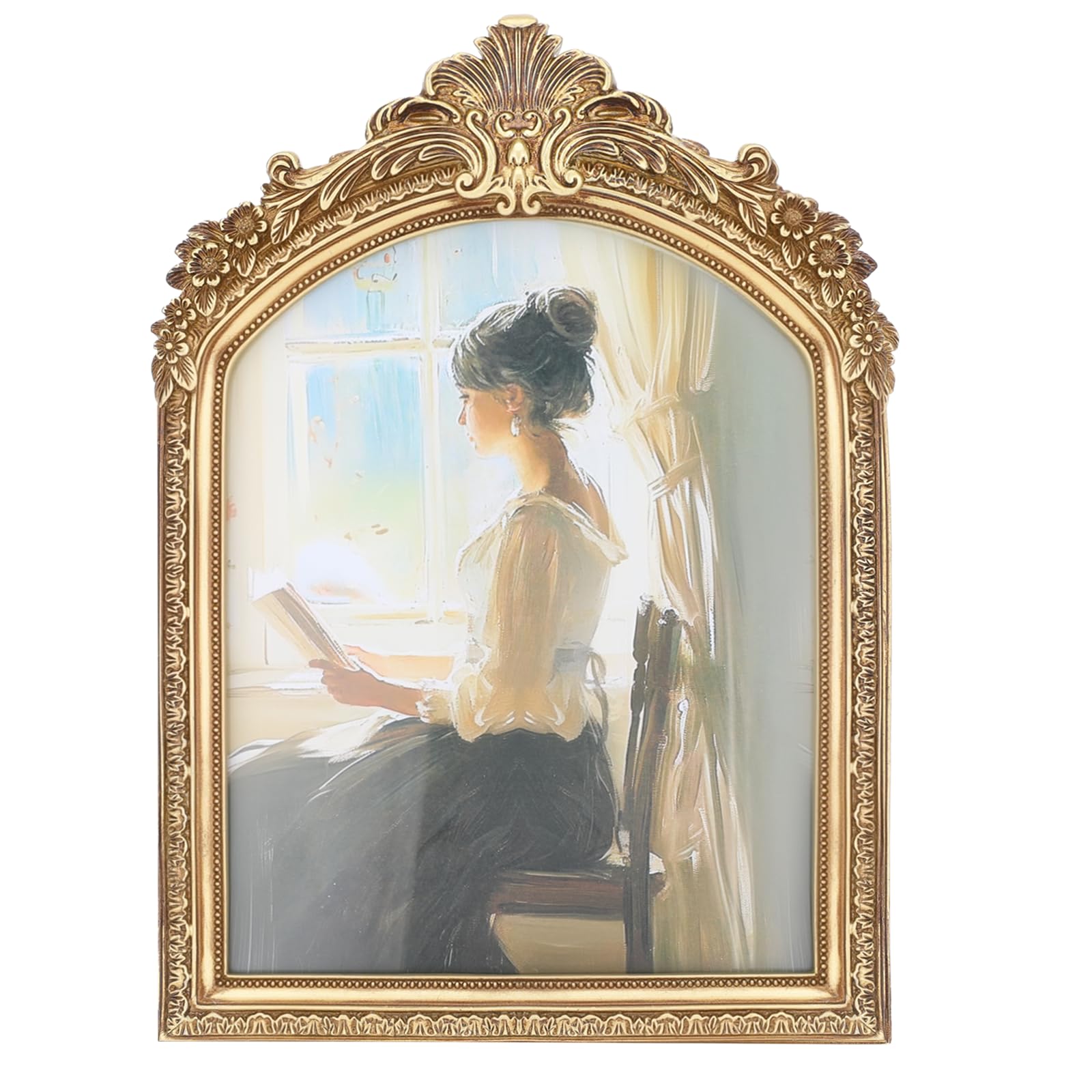 8x10 Inch Vintage Picture Frame, Elegant Antique Photo Frames with Glass Front, Sunlit Vintage Picture Frame, Photo Display, Tabletop Wall Hanging, Gift Ideas, Bronze Gold