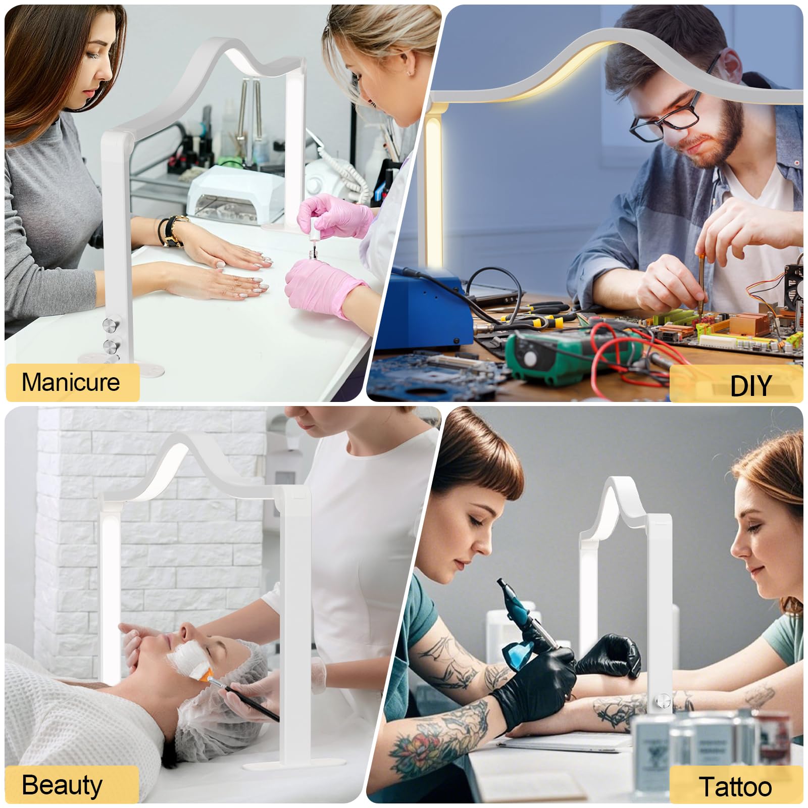 LANMOU Lampe de Bureau à Ongles 48W Dimmable 3000-6000K, Lampe Demi Lune Manucure Pliable
