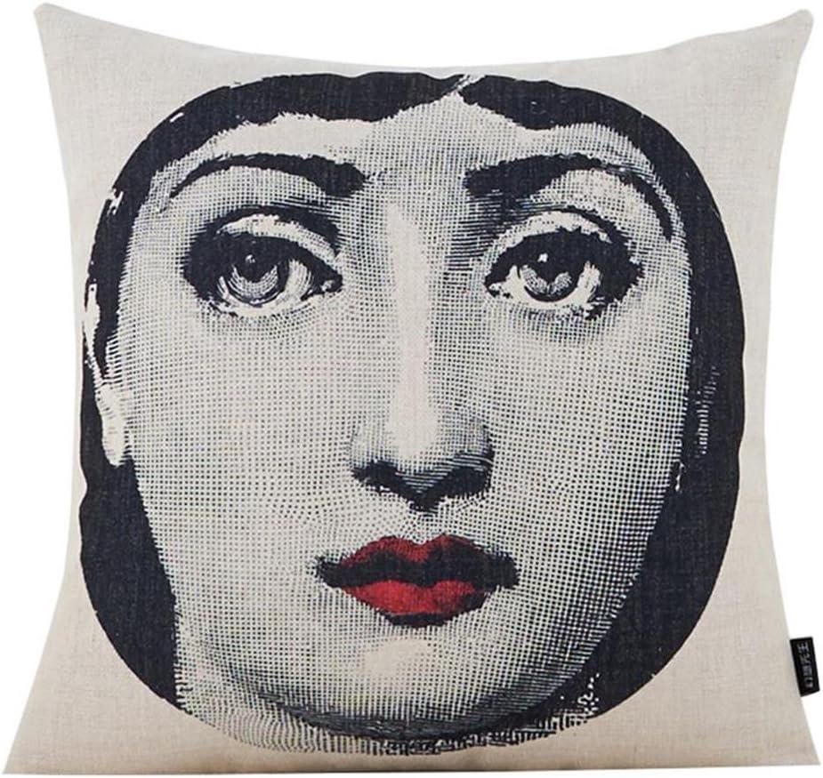 Pop Art Throw Pillow Cover Cotton Linen Cushion Cover Case Shabby Chic Farmhouse Pillowcase Cover Pillow Shell Beautiful Woman Red Lips for Sofa Bed 18''x18''