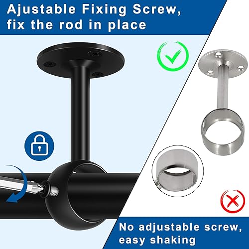 Miniatura 10 de Soporte de barra de cortina de techo, soportes de barra de cortina de techo resistentes, ganchos negros para cortineros de pared, soportes de barra