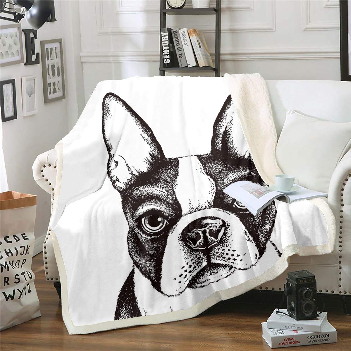 Coperta in pile con stampa di cane per bambini, con carlino, Sherpa, per divano, divano, divano