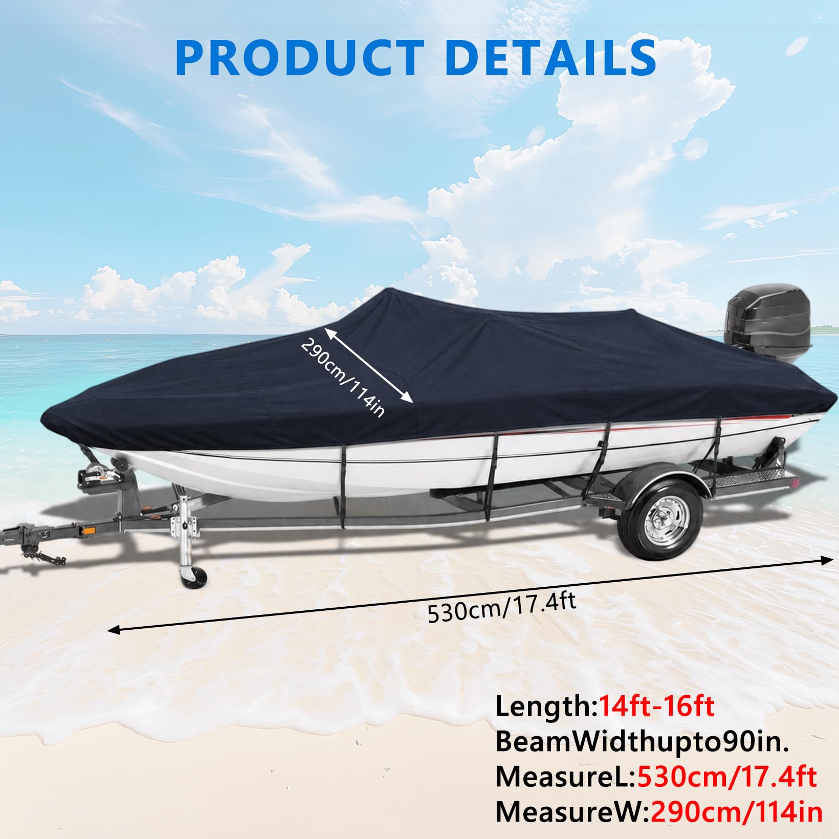 Abdeckplanen für Boote, Bootsplane Wasserdicht, Gewebe Bootsabdeckung | Persenning 600D Oxford, Bootsplane Mit Gummizug, Bootspersenning Schutz Cover, V-Rumpf Boat Cover Universelle (schwarze）