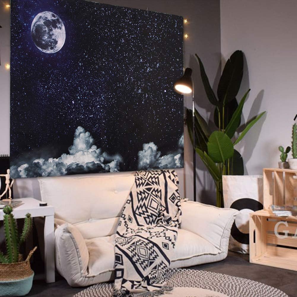 SENYYI Moon Stars Wall Tapestry Wall Hanging Outer Space and Galaxy Tapestry Night Sky with White Cloud Home Decor for Room (59.1 x 82.7 inches)