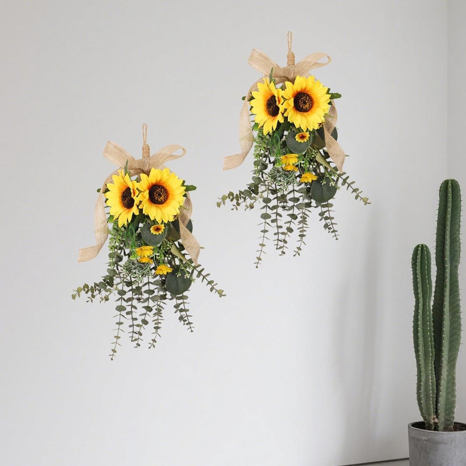 predolo Ghirlanda di Girasoli Artificiali per Porta d'Ingresso, Ghirlanda di Fiori Realistica Primaverile e Estiva per Porta Ingresso, Decorazioni Pasquali da Appendere, per Finestra di Casa,Davanzali