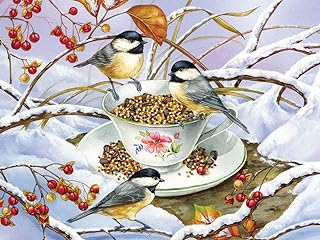 Cobble Hill 275 Piece Easy-Handling Puzzle - Chickadee Tea - Sample Poster Included