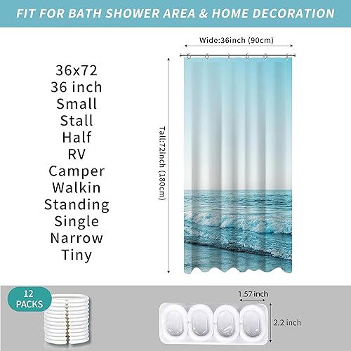 Miniatura 3 de Cortina de ducha pequeña para caravana, tamaño medio, océano, playa, costera, para baño, 36 pulgadas de ancho x 72 pulgadas de alto, decoración