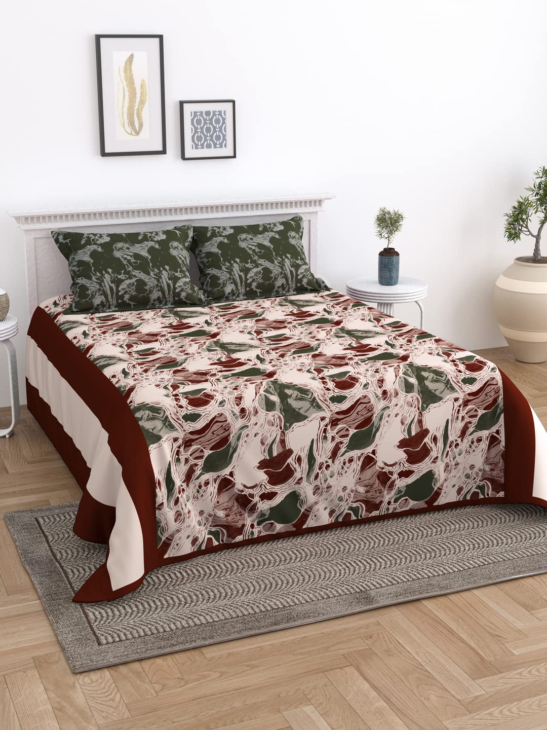 EverHome Printed 100% Cotton Kize Size Double BedCover with 2 Pillow Cover