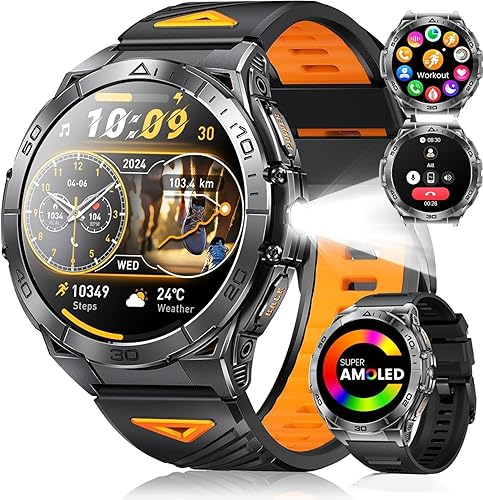 Vista 10 de Smart Watches for Men with Flashlight,1.6" AMOLED Always on Display Outdoor Sports Smartwatch with 111 Sports modes ,Heart Rate/Sleep Monitor IP68