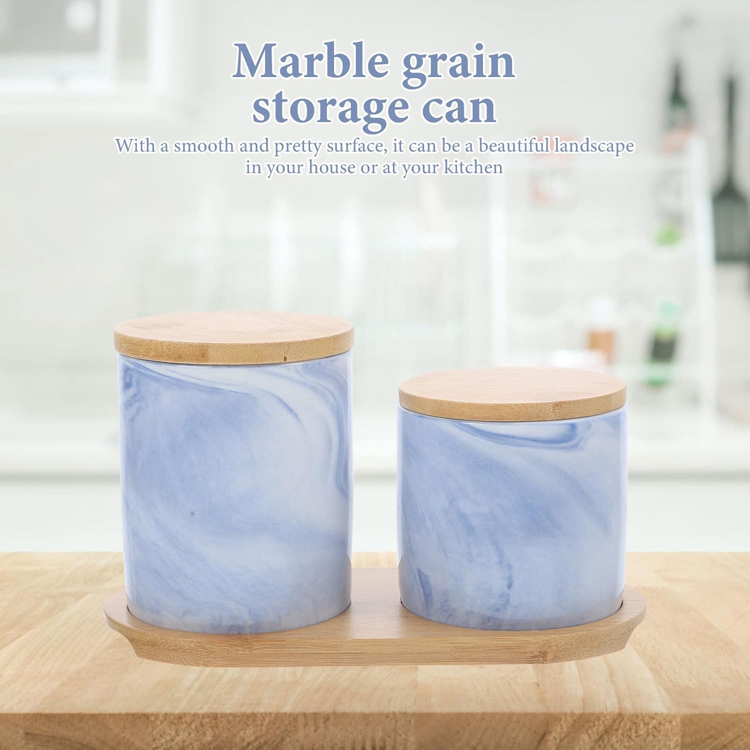 Marble Pattern Ceramic Kitchen Storage Jars with Lid Set of 2, Sealed Food Canisters for Tea, Sugar, Candy, Home Pantry Organization
