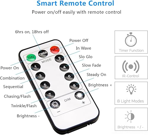 Miniatura 6 de buways Luces de hadas, paquete de 2 unidades, funciona con pilas, impermeable, blanco frío, 50 luces LED, alambre plateado de 16.4 pies con control