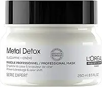 L'Oréal Professionnel Máscara Metal Detox, para maciez, brilho & sedosidade, maior durabilidade da cor, para cabelos coloridos e danificados, 250ml